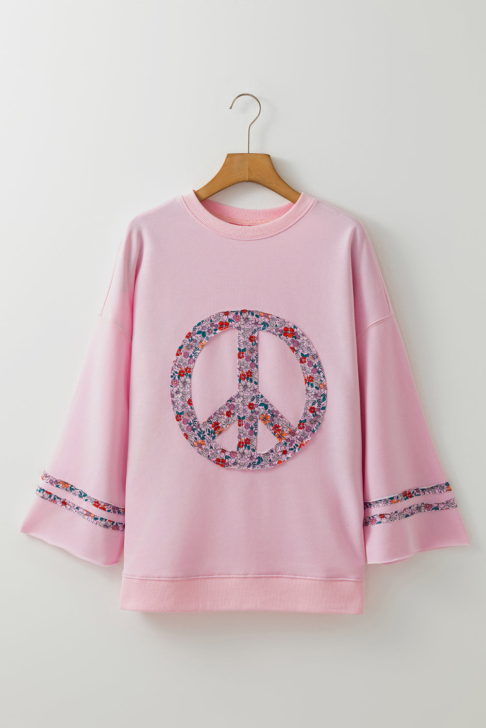 Peace Drop Shoulder Wide Sleeve Casual Top - Threaded Pear