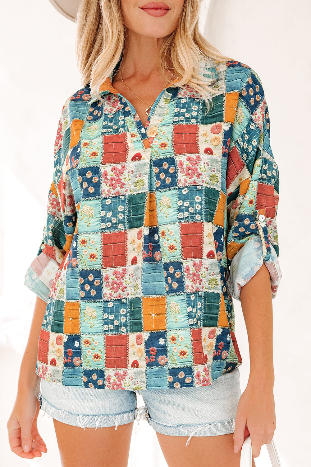 Threaded Pear Zyla Up Sleeve Shift Blouse