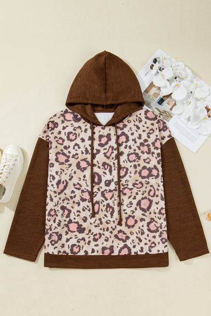 Scarlett Print Knit Patchwork Hoodie - Brown / 1X - 14W-16W