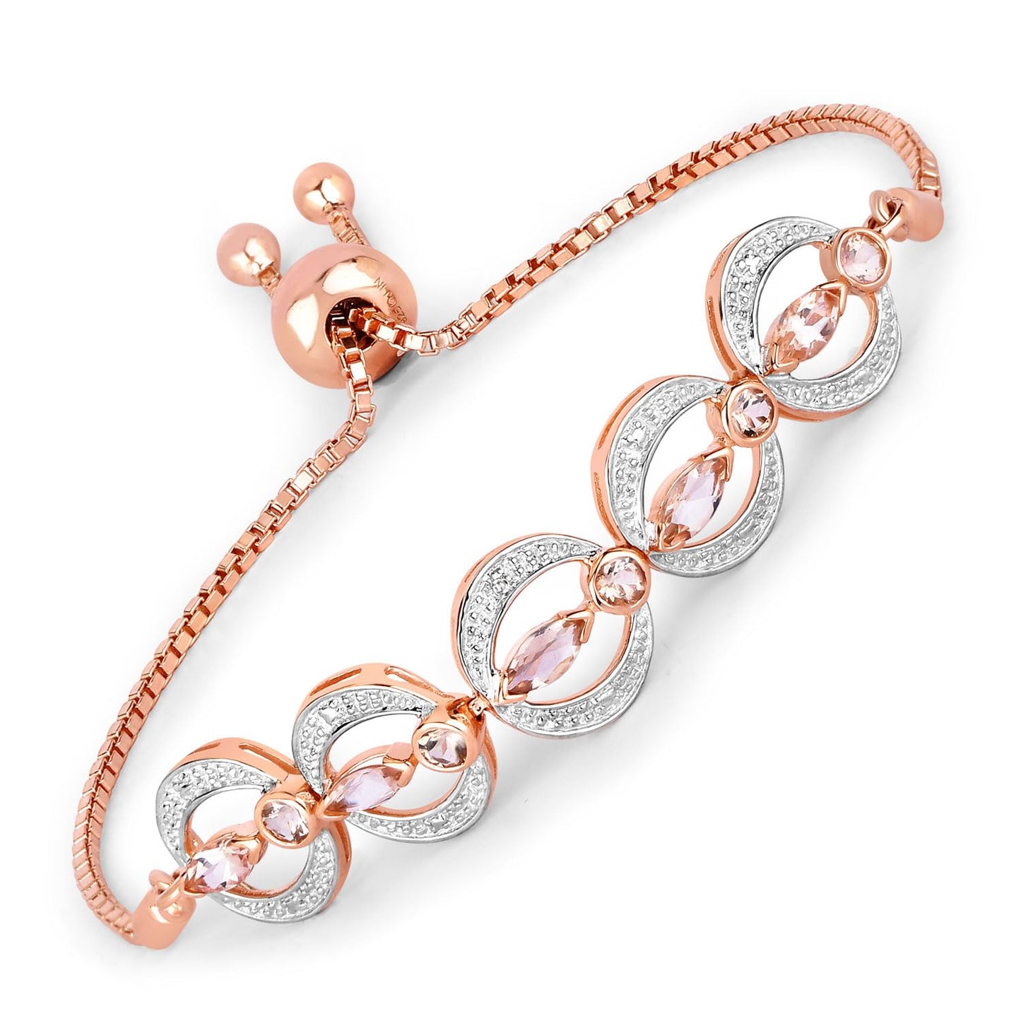 Marquise Pink Morganite & Diamond Celestial Bolo Adjustable Bracelet