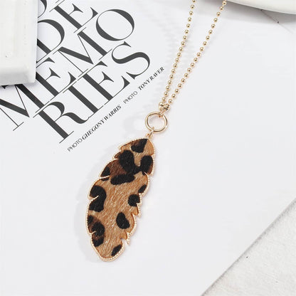 Khaki Polystyrene & Goldtone Leopard Leaf Pendant Necklace