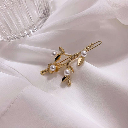 Pearl & Goldtone Flower Branch Hair Clip