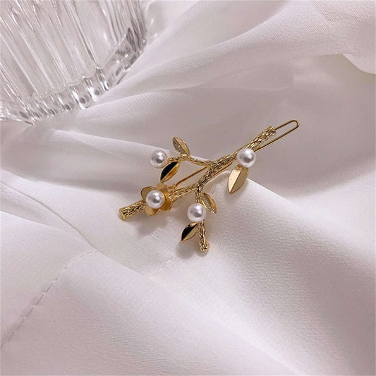 Pearl & Goldtone Flower Branch Hair Clip