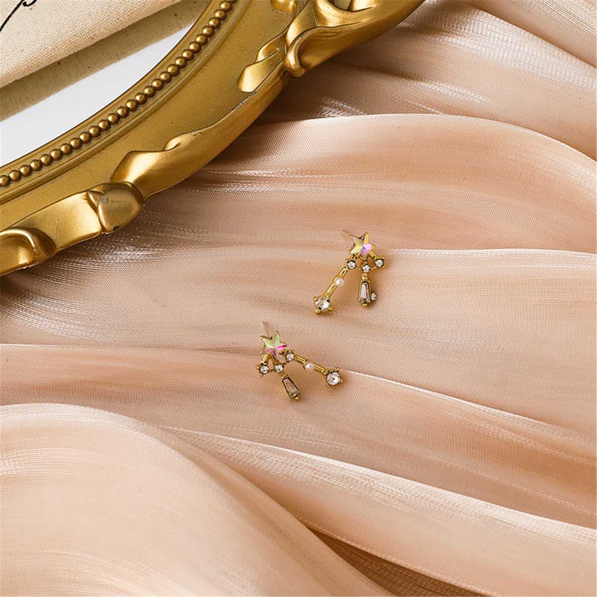 Crystal & Pearl Goldtone Star Jacket Earrings