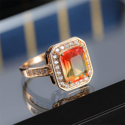 Red Yellow Crystal & Cubic Zirconia Halo Ring-4