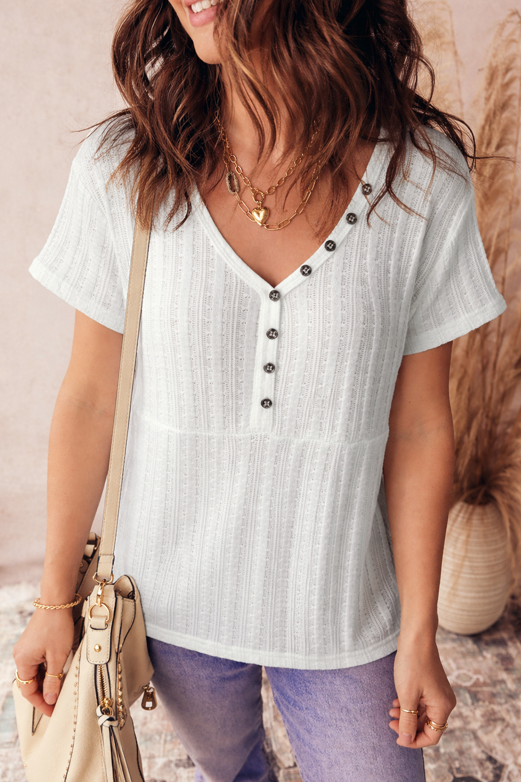 Threaded Pear Frankie Raw Seam Henley Tee