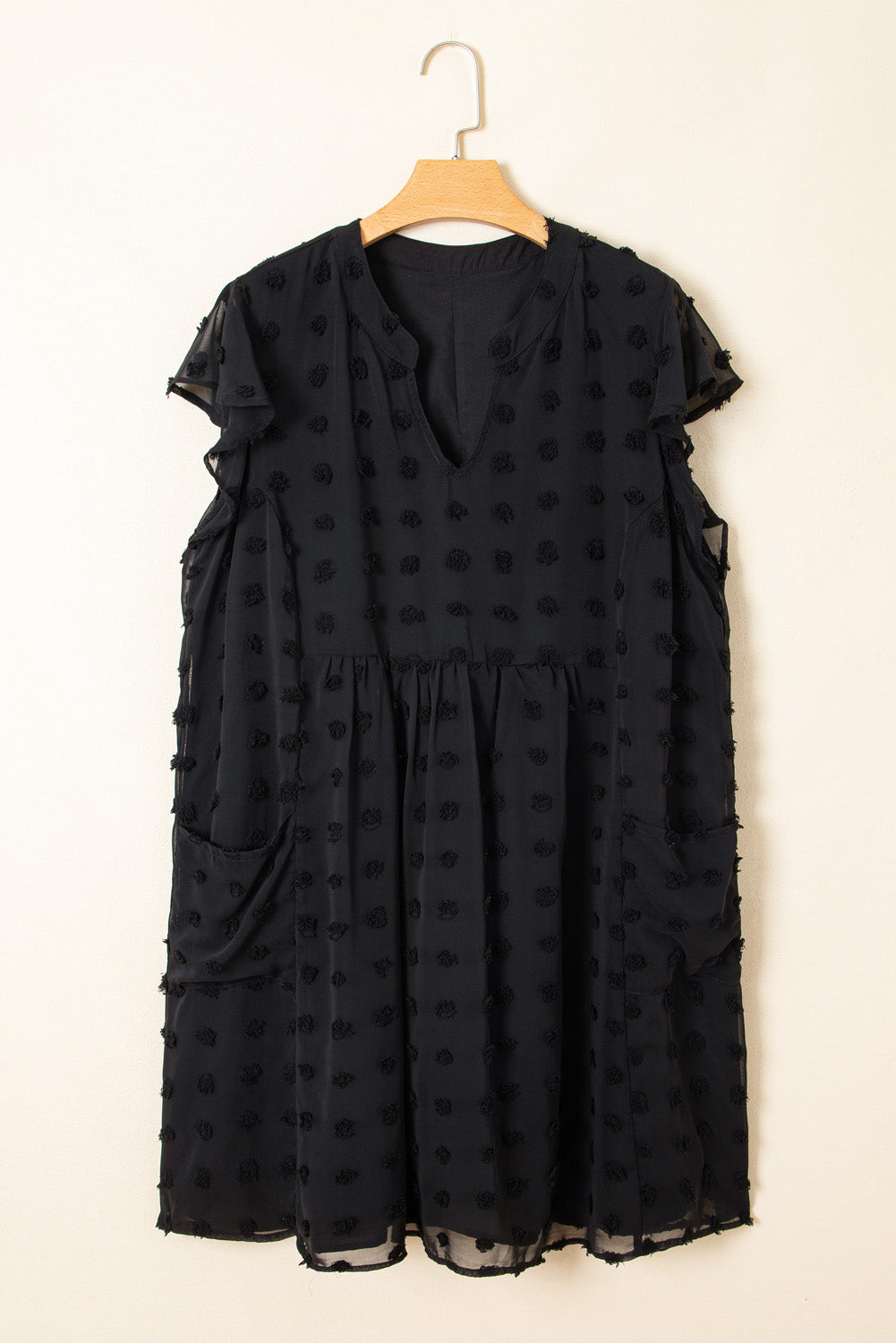 Threaded Pear Lilith Plus Size Dotty Textured Ruffled Dress