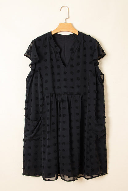 Threaded Pear Lilith Plus Size Dotty Textured Ruffled Dress