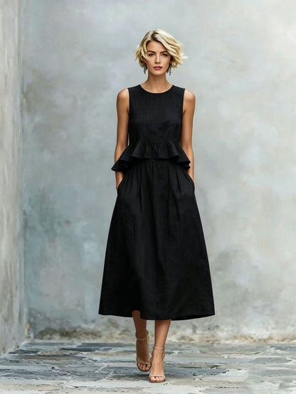 Women's Sleeveless High-Waist Ruffle Trim Maxi Dress