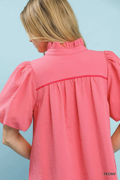 Umgee Seersucker Puff Sleeve Dress