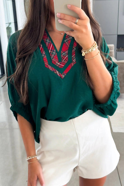 Threaded Pear Janiyah Patchwork Half Sleeve Blouse
