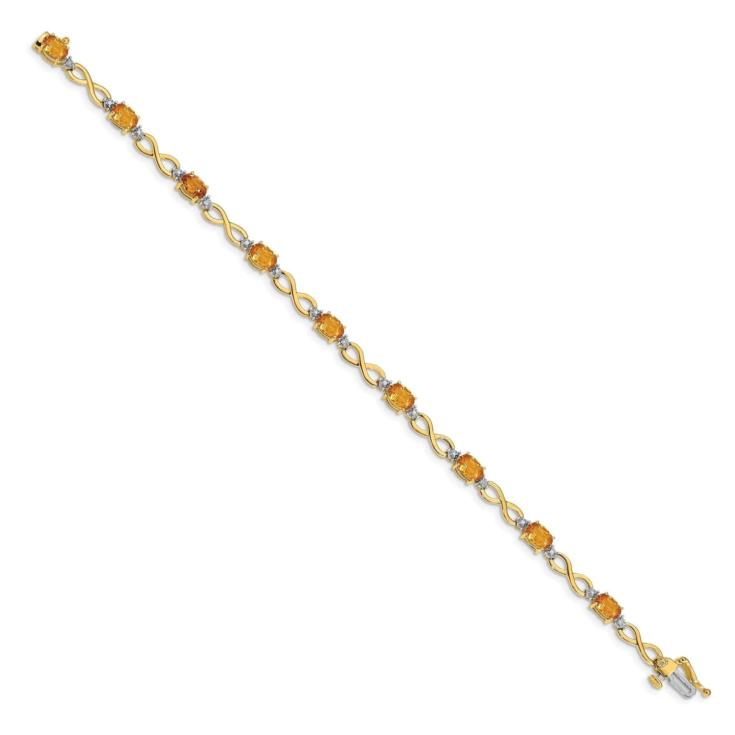 14K Gold Infinity Genuine Citrine and Diamond Bracelet