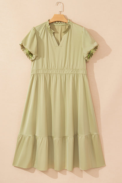 Laurel Green Notched V Neck Puff Sleeve Plus Size Maxi Dress