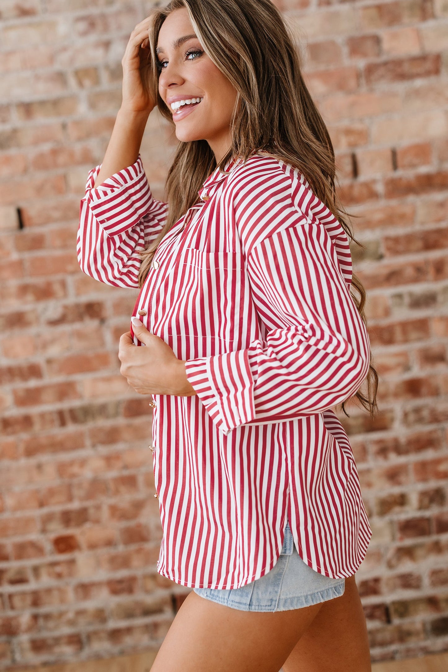 Threaded Pear Mariah Side Slit Loose Shirt