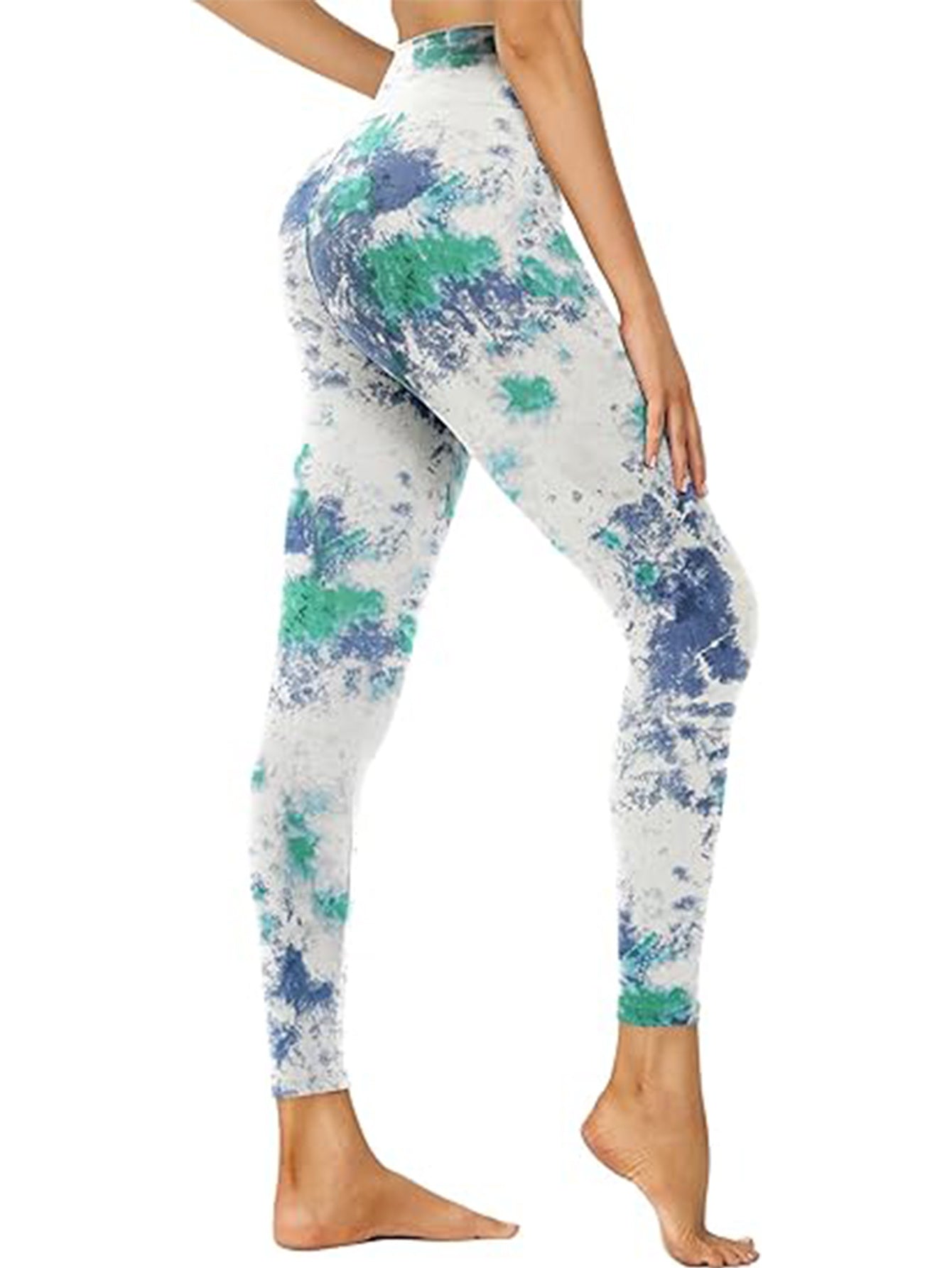 Cropped High-Rise Leggings – Sky Blue Print Workout Pants