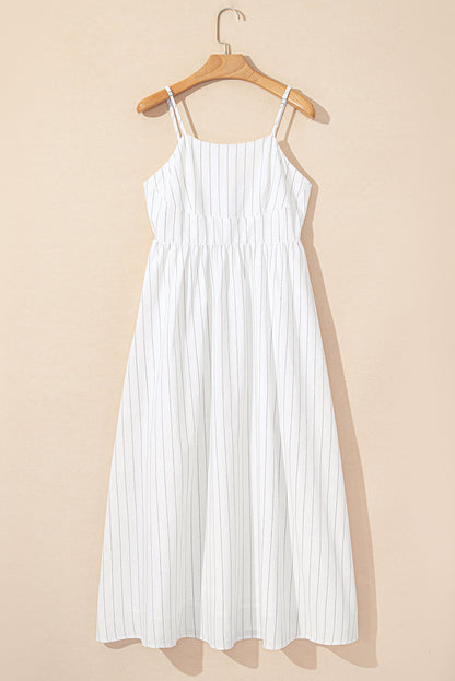 Threaded Pear Ainsley Stripe Spaghetti Strap Pocketed Maxi Dress