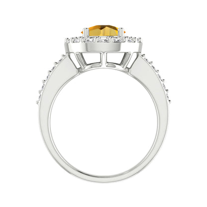Sterling Silver 2.00 CTTW Natural Citrine and White Topaz Halo Ring for Women