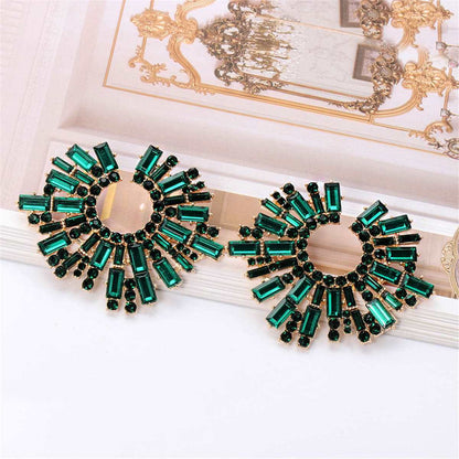 Green Cubic Zirconia & Goldtone Hola Round Stud Earrings