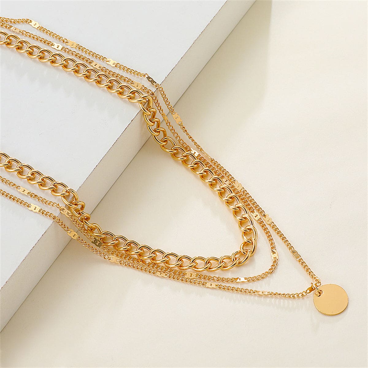 Goldtone Cuban Chain Pendant Layered Necklace