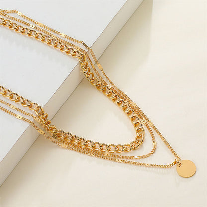 Goldtone Cuban Chain Pendant Layered Necklace