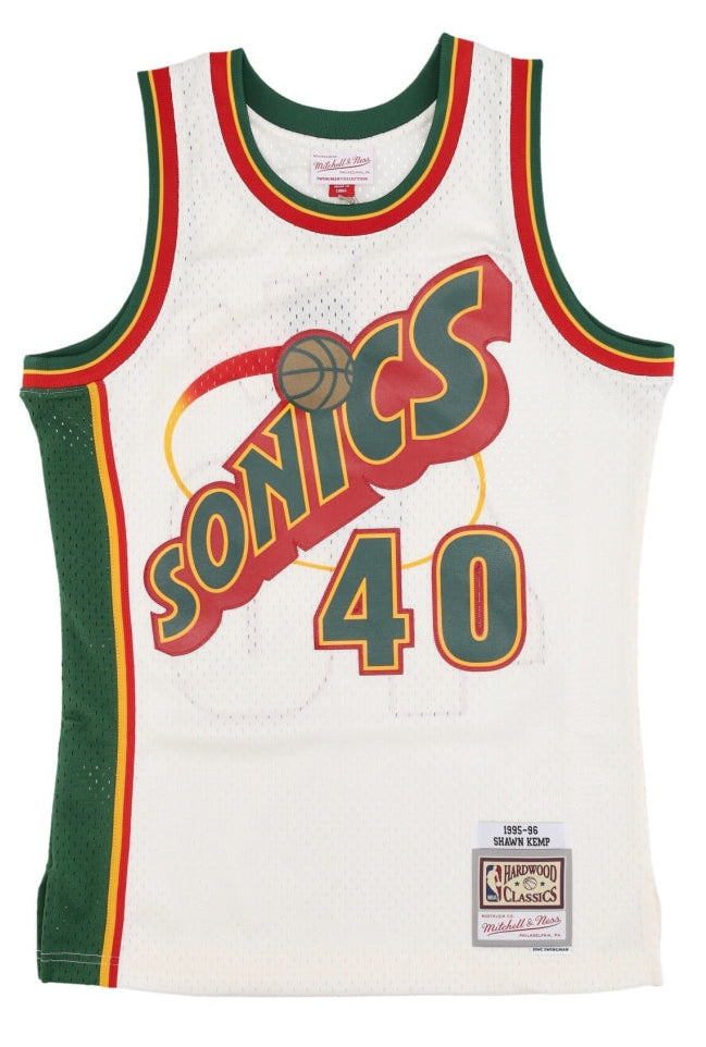 Men's Mitchell & Ness Cream Swingman Jersey Supersonics 1995 Shawn Kemp