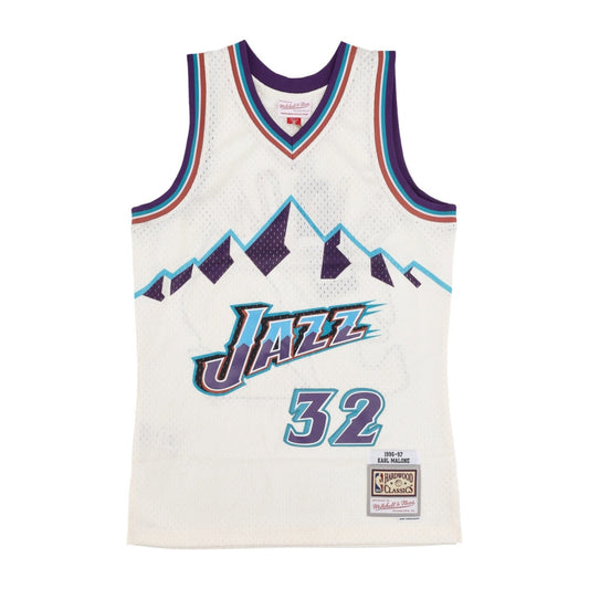 Men's Mitchell & Ness Cream Team Color Swingman Jersey Jazz 1996 Karl Malone