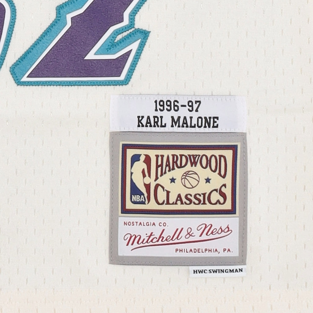 Men's Mitchell & Ness Cream Team Color Swingman Jersey Jazz 1996 Karl Malone