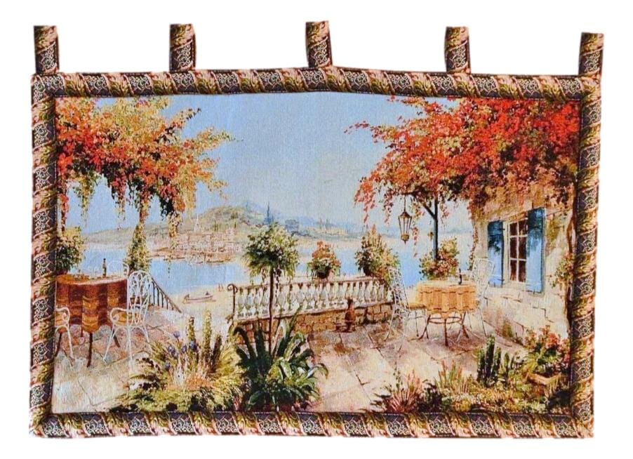 Tache Tapestry Summer Ocean View Coastal Table for Two Wall Hanging Art 28 x 47 (13571B)