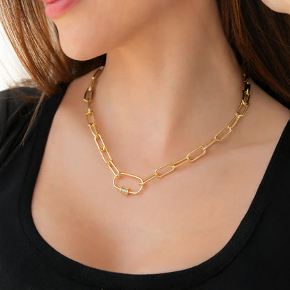 Mint & Lily Link Chain Necklace with Pave Carabiner Clasp