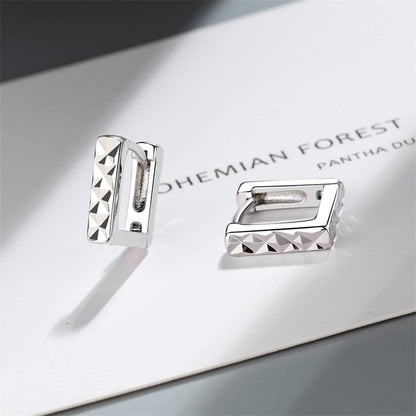 Silvertone Diamond-Cut Open Square Huggie Earrings