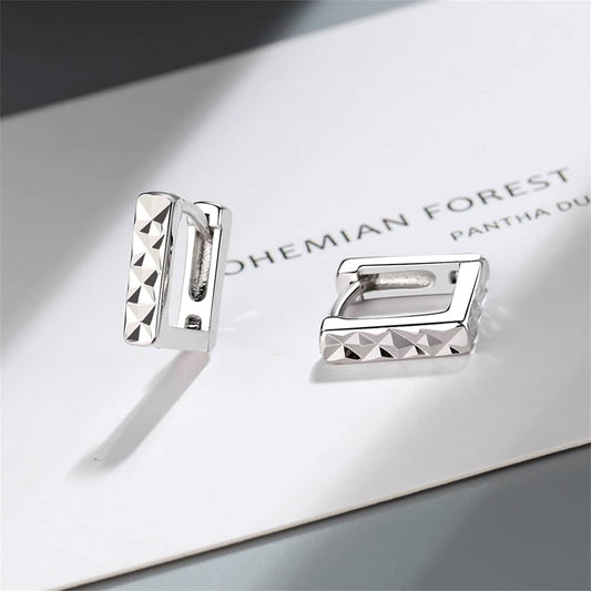 Silvertone Diamond-Cut Open Square Huggie Earrings