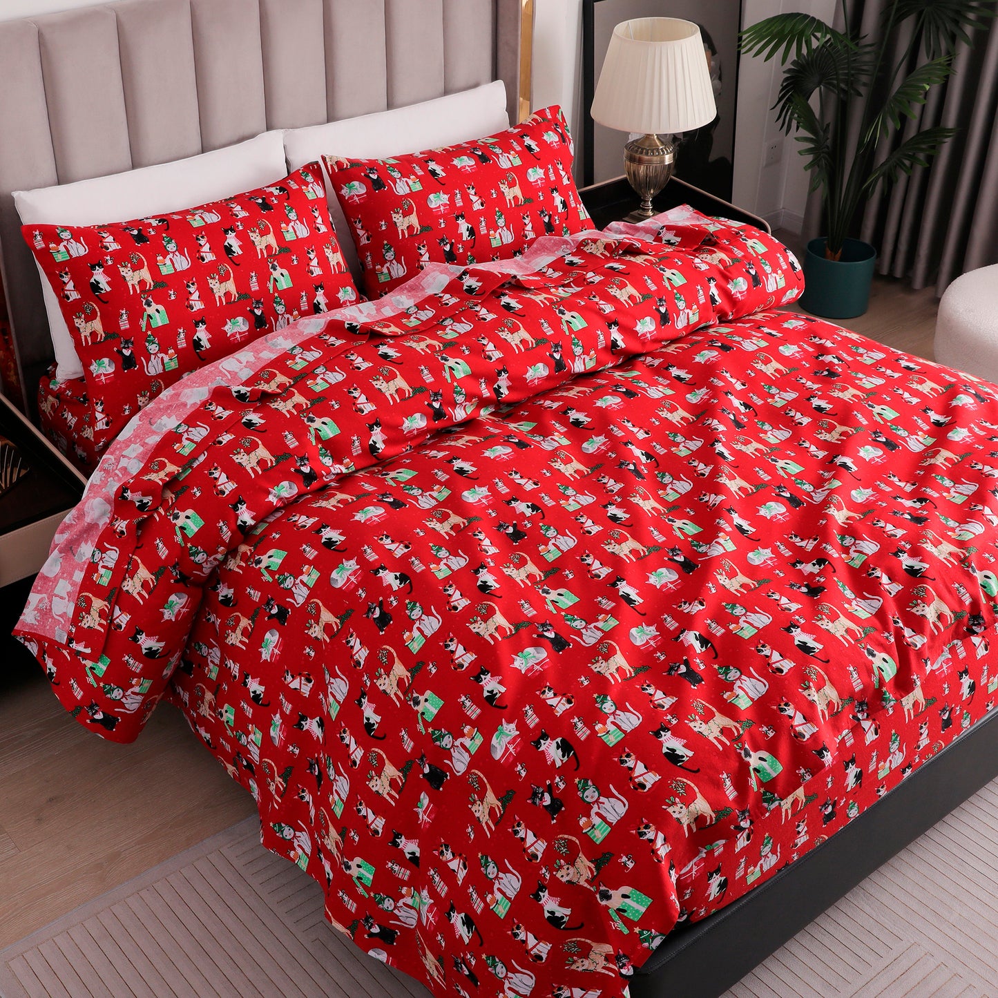 Elegant Comfort 4-Piece Holiday Cotton Flannel Sheet Set - 100% Turkish Cotton