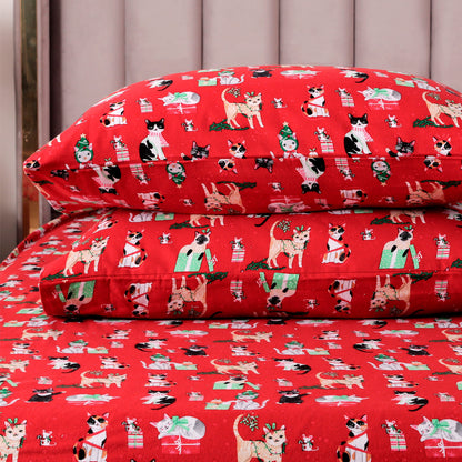 Elegant Comfort 4-Piece Holiday Cotton Flannel Sheet Set - 100% Turkish Cotton