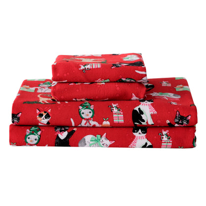 Elegant Comfort 4-Piece Holiday Cotton Flannel Sheet Set - 100% Turkish Cotton