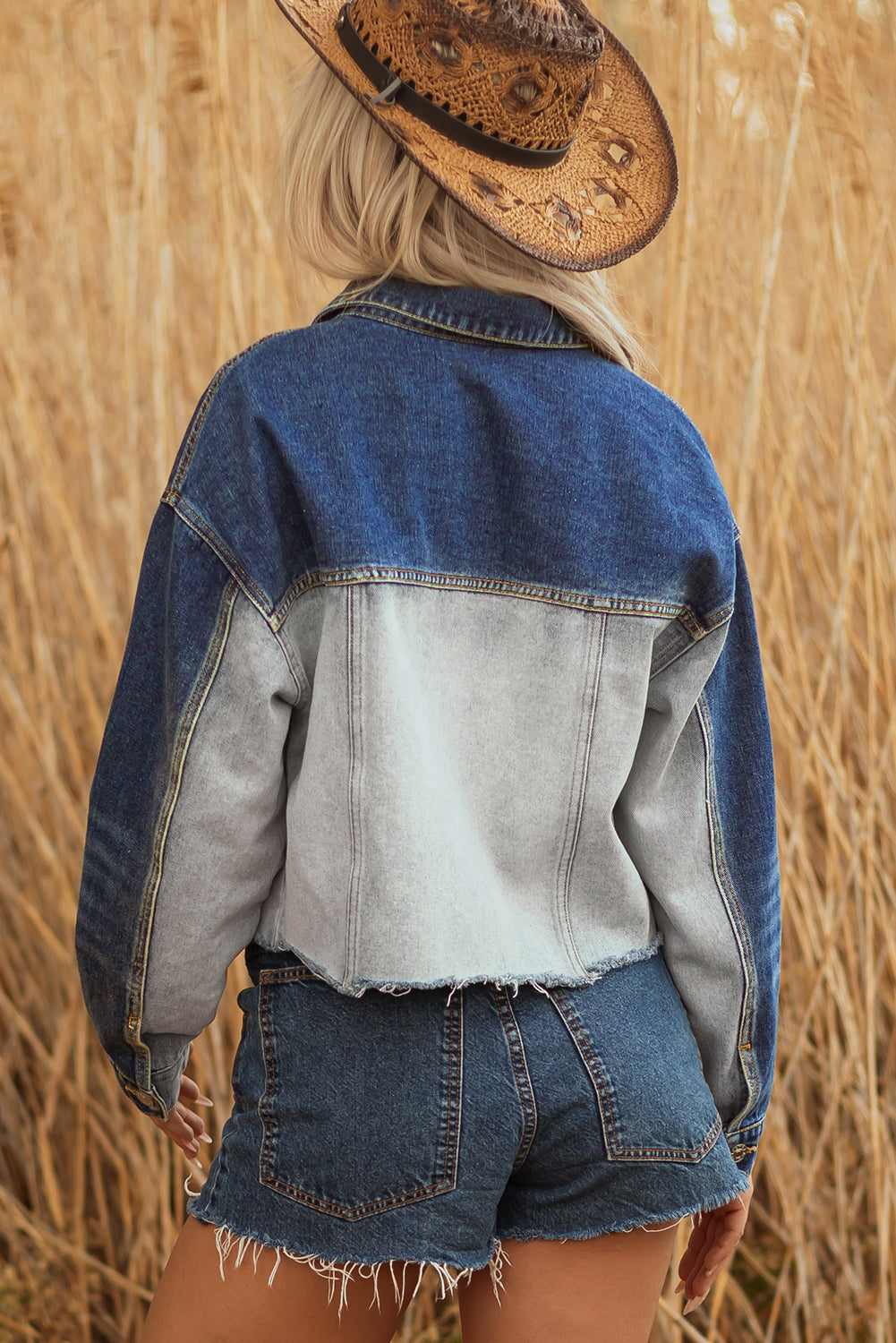 Threaded Pear Kikki Detail Distress Denim Jacket