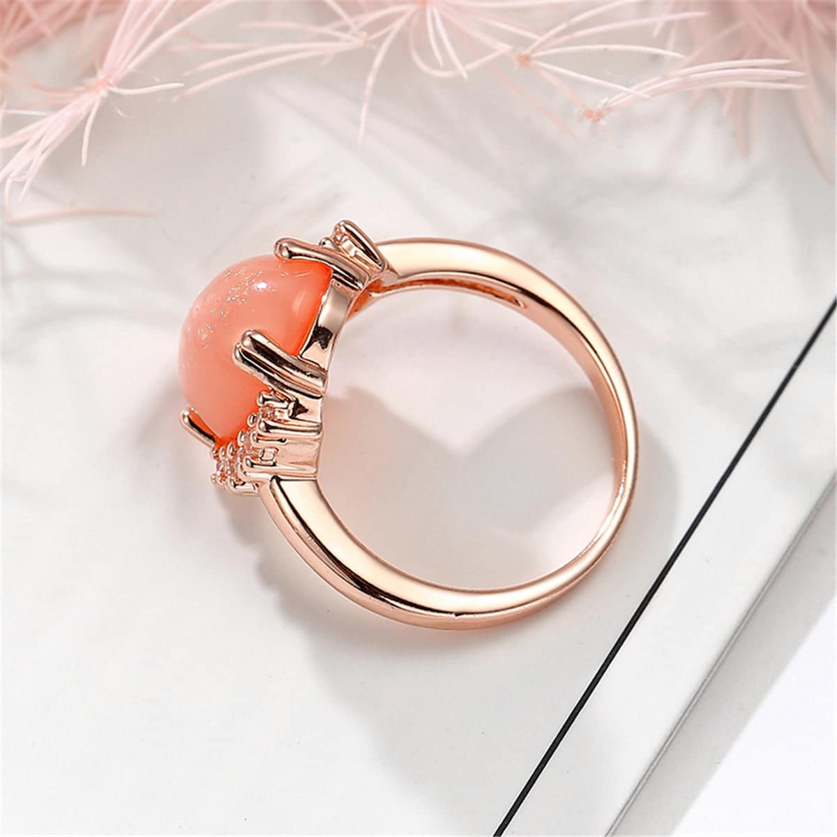 Orange Resin & Cubic Zirconia Oval-Cut Ring-1