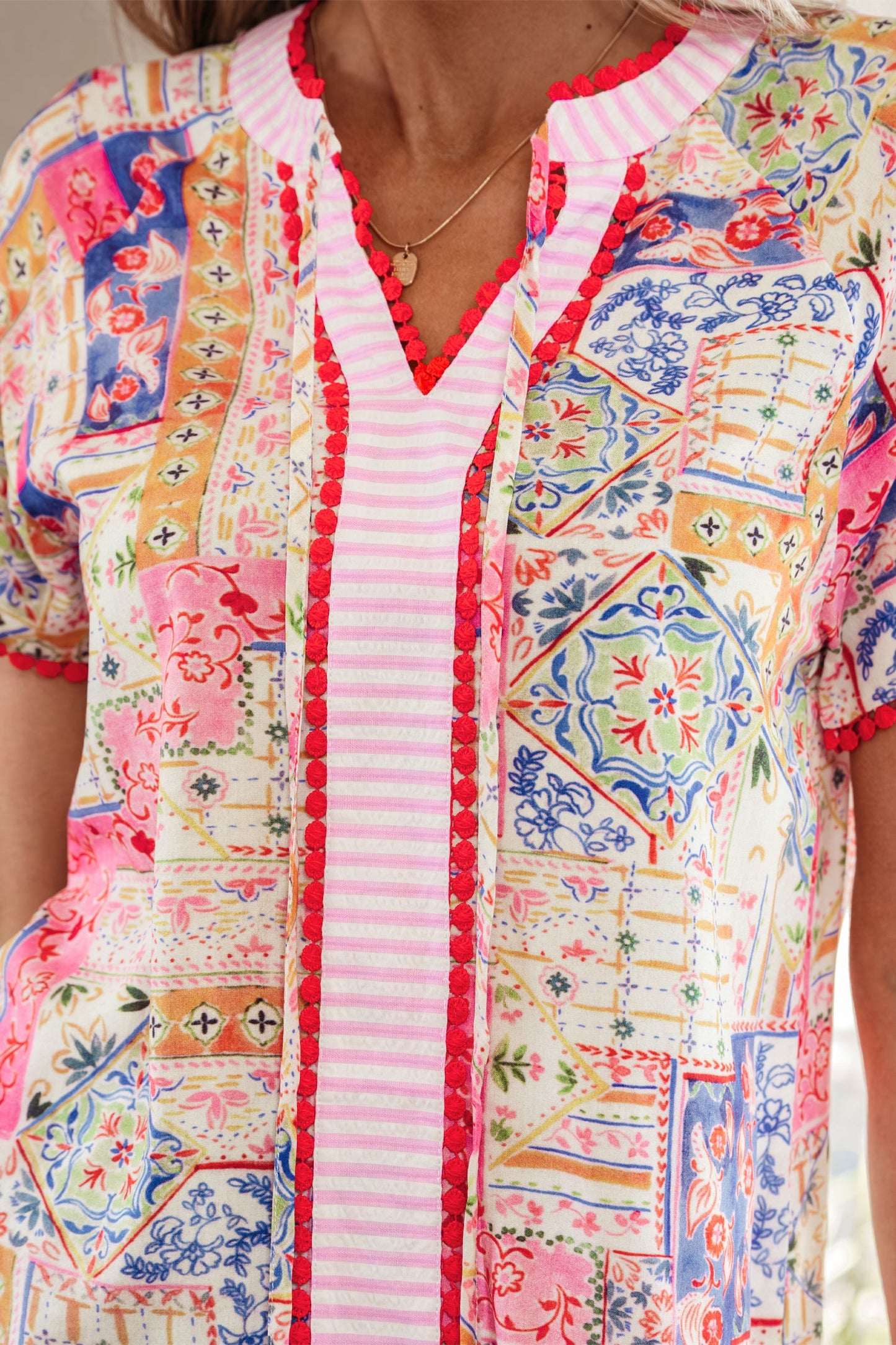 Threaded Pear Deborah Print Short Sleeve Blouse