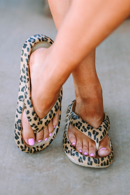 Threaded Pear Leopard Thick Sole Flip Flops