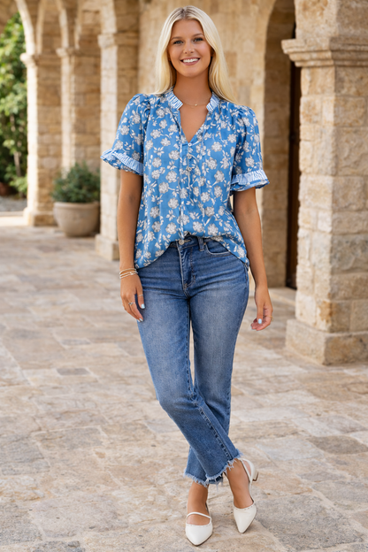 Threaded Pear Hana Detail Short Sleeve Blouse