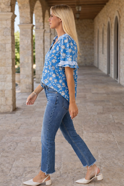 Threaded Pear Hana Detail Short Sleeve Blouse