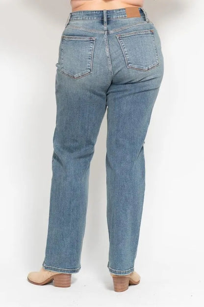 Judy Blue Full Size High Waist Distressed Dad Jean Plus Size