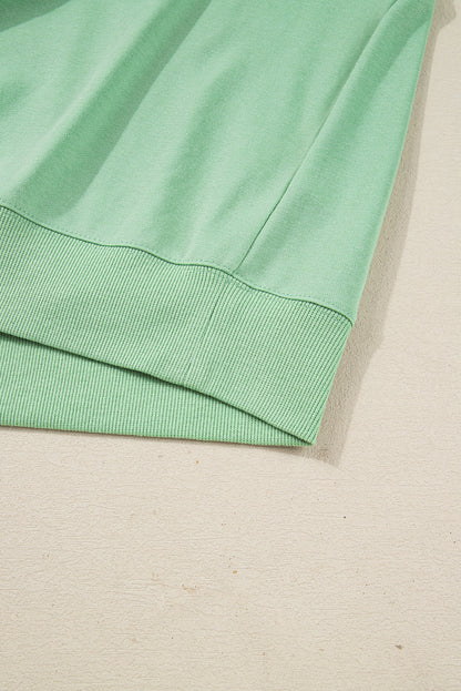 Threaded Pear Moonlight Jade Color Block Striped Patchwork Collar V Neck Plus Size Sweatshirt