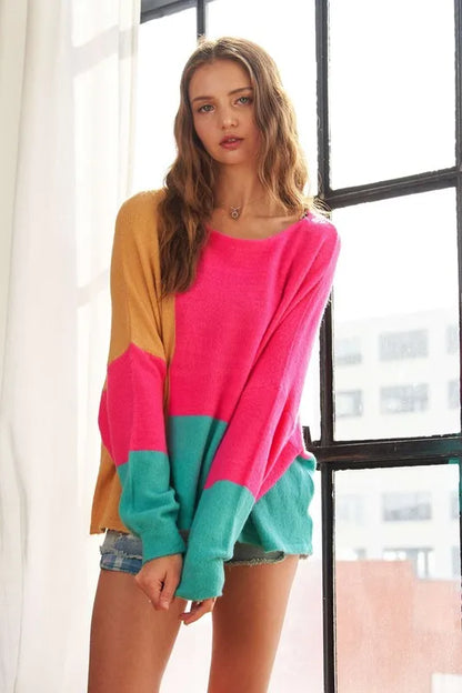 ADORA Loose Fit Colorblock Sweater
