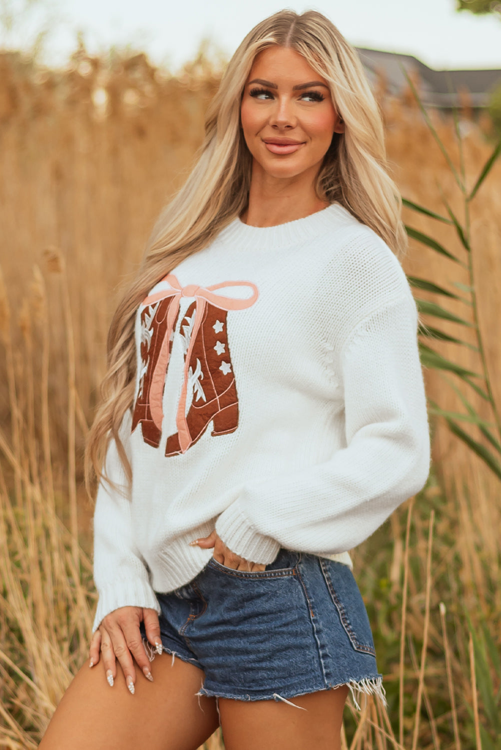 Threaded Pear Amanda Embroidered Bow Boots Sweater