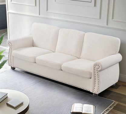 Soft Sofa, Upholstered 3 Seater Couch With High Density Foam, Loose Back Cushions and Turned Legs