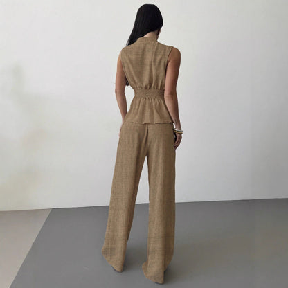 Women's Lace-Up V-Neck Vest & Pants Two-Piece Set – Elegant Commuter