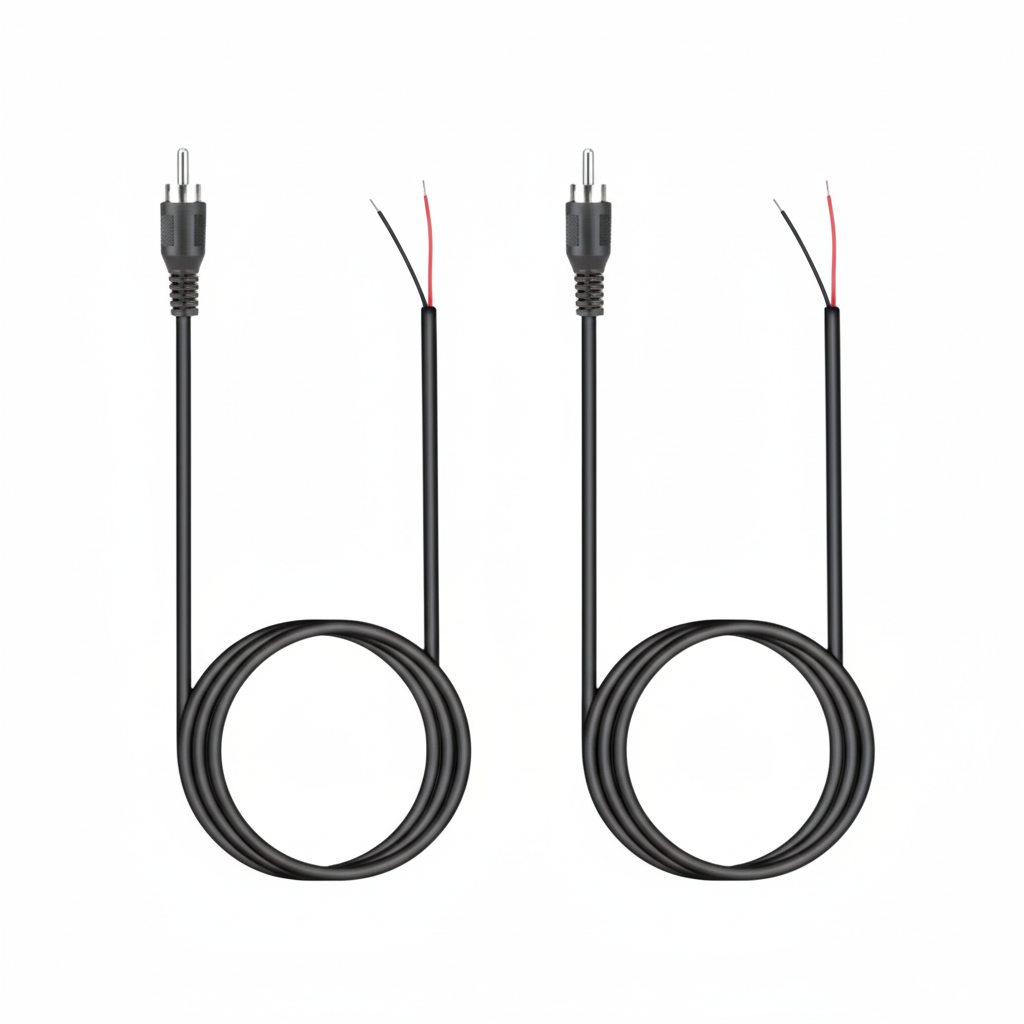 Prime Goods 2-Pack 10 FT RCA Male Plug to Bare Wire Audio Speaker Subwoofer HDTV Cable Cord - Black
