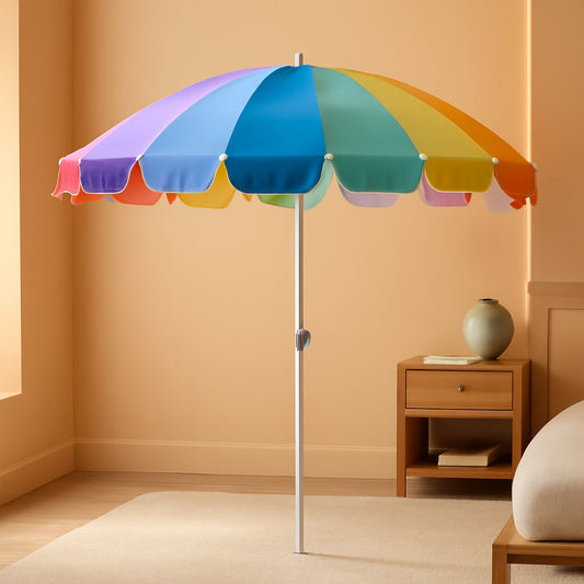 7.5Ft Heavy Duty HIGH Wind Beach Umbrella with Sand Anchor & Tilt Sun Shelter, UV 50+ Protection Outdoor Umbrellas Sunshade with Carry Bag for Patio Garden Pool Backyard Rainbow