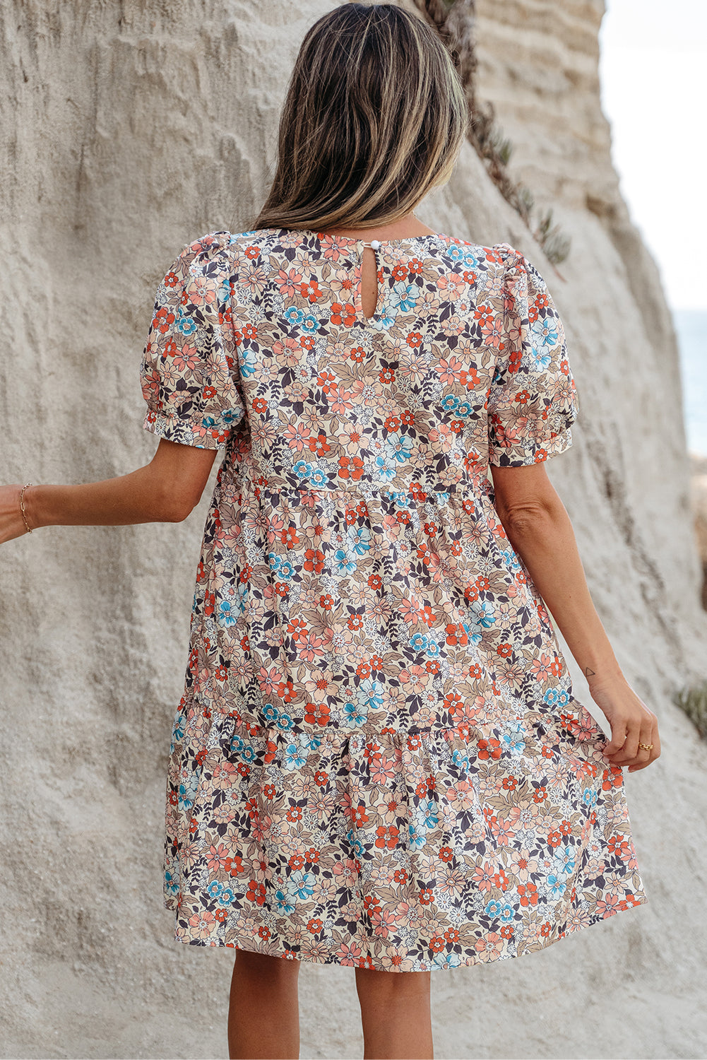 Threaded Pear Aliana Bohemian Floral Mini Dress