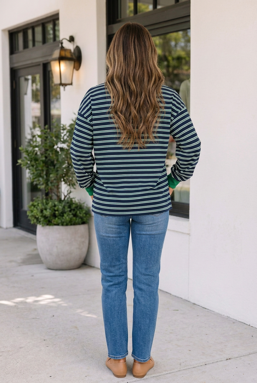 Threaded Pear Raena Patchwork Patch Long Sleeve Top
